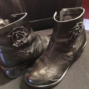 Black leather rosette booties